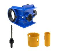 Door Lock Installation Kit with 2 Adjustable Bushings, Lock Hole Opener Jig with Guide Template for Wood and Metal Doors- Blue