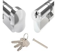 Door Lock with Keys - Thumb Turn Euro Cylinder Barrel Lock - 6 Pin Anti-Drill and Anti-Pick Door Lock (Chrome, 45/50)