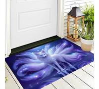 Door Mat 3D Style Silver Purple Starry Sky Nine-Tailed Fox Decor Door Mat For Indoor,50X80Cm Non-Slip Entrance Rug Machine Washable Soft Doormats Cartoon Animals For Kitchen Bathroom Bedroom