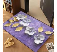 Door Mat 40x60 cm Golden Purple Flowers Non Slip Mat Indoor Low Profile Washable for Kitchen Front Door Patio Pets and Dogs Entrance Rug Dirt Trapping Floor Doormats Inside