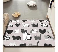 Door Mat 40x60 cm Grey Black Cat Non Slip Mat Indoor Low Profile Washable for Kitchen Front Door Patio Pets and Dogs Entrance Rug Dirt Trapping Floor Doormats Inside