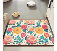 Door Mat 40x60 cm Leaves Red Flowers Non Slip Mat Indoor Low Profile Washable for Kitchen Front Door Patio Pets and Dogs Entrance Rug Dirt Trapping Floor Doormats Inside
