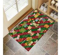 Door Mat 45 X 75 cm - Festive Illustration Style Machine Washable Mat Super Christmas Mouse Stripe Print Soft Non Slip Doormat Indoor Outdoor Water Floor Mats Heavy Duty Entrance Rug,Red Green