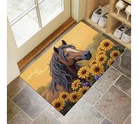 Door Mat 50 X 80 cm - Natural Realistic Illustrations Machine Washable Mat Super Sunflower Field Horse Painting Soft Non Slip Doormat Indoor Outdoor Water Floor Mats Heavy Duty Entrance Rug,Yellow