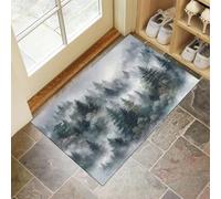 Door Mat 50 X 80 cm - Watercolor Forest Painting Machine Washable Mat Super Misty Pine Forest Scene Soft Non Slip Doormat Indoor Outdoor Water Floor Mats Heavy Duty Entrance Rug,Light Green