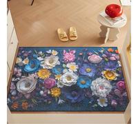 Door Mat 50x80 cm Blue Pink Floral Non Slip Mat Indoor Low Profile Washable for Kitchen Front Door Patio Pets and Dogs Entrance Rug Dirt Trapping Floor Doormats Inside