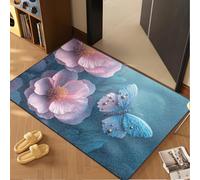 Door Mat 50x80 cm Butterfly Blue Flower Non Slip Mat Indoor Low Profile Washable for Kitchen Front Door Patio Pets and Dogs Entrance Rug Dirt Trapping Floor Doormats Inside
