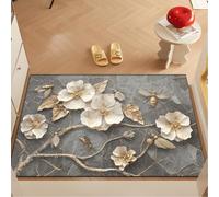 Door Mat 50x80 cm Golden Grey Flower Non Slip Mat Indoor Low Profile Washable for Kitchen Front Door Patio Pets and Dogs Entrance Rug Dirt Trapping Floor Doormats Inside