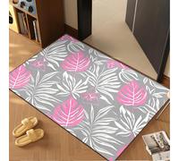 Door Mat 50x80 cm Grey Pink Leaves Non Slip Mat Indoor Low Profile Washable for Kitchen Front Door Patio Pets and Dogs Entrance Rug Dirt Trapping Floor Doormats Inside