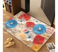 Door Mat 50x80 cm Red Blue Flower Non Slip Mat Indoor Low Profile Washable for Kitchen Front Door Patio Pets and Dogs Entrance Rug Dirt Trapping Floor Doormats Inside