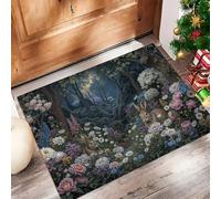 Door Mat 90 X 150 cm - Natural Forest Scene Machine Washable Mat Super Rabbit And Flower Elements Soft Non Slip Doormat Indoor Outdoor Water Floor Mats Heavy Duty Entrance Rug,Dark Green