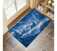 Door Mat 90 X 150 cm - Winter Illustrations Machine Washable Mat Super Forest Mountains And Deer Patterns Soft Non Slip Doormat Indoor Outdoor Water Floor Mats Heavy Duty Entrance Rug,Sky Blue