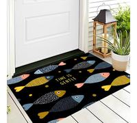 Door Mat 90X150Cm,3D Blue-Green Line Fish Doormats Entrance,Welcome Outdoor Indoor,Minimalist Art For Front & Back Door,Absorbent Quick Dry Bathroom Kitchen Doormats