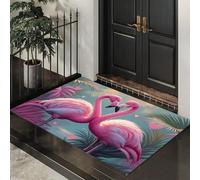 Door Mat Absorbent Non-Slip Welcome Mats Washable Kitchen Rugs For Entryway Front Door Mat Couple Flamingos Tropical Plants Doormat Outdoor Indoor Entrance Doormat For Bedroom Porch 70X100Cm