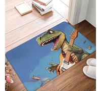 Door Mat Absorbent Non-Slip Welcome Mats Washable Kitchen Rugs for Entryway Front Door Mat Dinosaur playing guitar Doormat Outdoor Indoor Entrance Doormat for Bedroom Kitchen Porch 40x60 cm