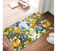 Door Mat Absorbent Non-Slip Welcome Mats Washable Kitchen Rugs for Entryway Front Door Mat Lemons and butterflies on the tree Doormat Outdoor Indoor Entrance Doormat for Bedroom Kitchen Porch 40x60 cm