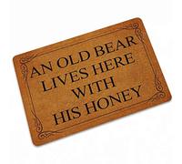 Door Mat an Old Bear Lives Here with His Honey Washable Indoor/Outdoor Low Profile Doormat Entrance Rug Rectangular Door Mat 36X24 Inch