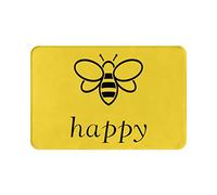 Door Mat Bee Pattern Happy Yellow Background Art Welcome Mat Washable Front Outdoor Rug Plush Welcome Doormat, For Shower, Living Room, Bathroom, 60x40cm