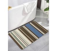 Door Mat Boho Geometric Blue Brown Striped Southwestern Native Pattern Tribal Entrance Matting Non-Slip Floor Mat Soft Entrance Rug For Living Room Indoor Kitchen 40X60CM