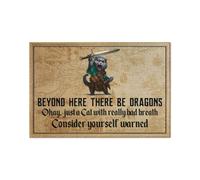 Door Mat Cat beyond here there be dragons doormat