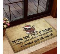 Door Mat Cat Beyond Here There Be Dragons Doormat