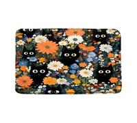 Door Mat Cat Flower Boho Kitten Flower Colorful Wildflower Botanical Spring Garden Scenery Welcome Mat Decoration Washable Welcome Doormat, For Entry, Bathroom, Shower, 40x60cm
