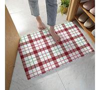 Door Mat Christmas Green Red White Plaid Buffalo Check Entrance Rug Absorbent Floor Mat Soft Entrance Matting For Living Room Garden Indoor 40X60CM