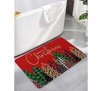 Door Mat Christmas Tree Red Buffalo Plaid Green Leopard Dot Entrance Matting Absorbent Floor Mat Non-Slip Entrance Rug For Indoor Kitchen Living Room 40X60CM