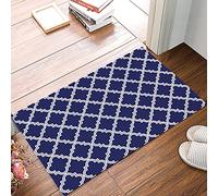 Door Mat Classic Geometric Quatrefoil Lattice Moroccan Tile Texture Navy Blue Entrance Matting Durable Floor Mat Non-Slip Entrance Rug For Indoor Kitchen Living Room 40X60CM
