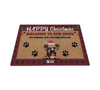 Door Mat Custom Dog'S Name Boxer Dog Red Plaid Check Absorbent Doormats For Entryway Dirt Trapper Kitchen Carpet For Decor Living Room Office 60X40Cm