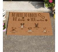 Door Mat Cute Dog No Need To Knock We Know You Are Here Custom Name Printed Doormat