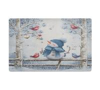 Door Mat, Cute Snowman Sits Fence Anti-Slip Shoe Mat, Outdoor Entrance Front Doormat, Easy to Clean- Entryway Rug, for Garden Home Patio Porch 32x20 In