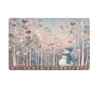 Door Mat, Cute Snowman Sits Fence Pattern Anti-Slip Shoe Mat, Outdoor Entrance Front Doormat, Easy to Clean- Entryway Rug, for Garden Home Patio Porch 32x20 In
