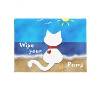 Door Mat Cute White Cat Beach - Wipe Your Paws Doormat