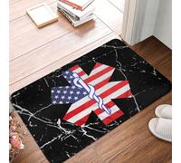 Door Mat Ems Star Of Life Emt Paramedic Medic American Flag Entrance Matting Durable Floor Mat Soft Entrance Rug For Kitchen Outdoor Indoor 40X60CM