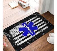 Door Mat Ems Star Of Life Emt Paramedic Medic American Flag Entrance Matting Non-Slip Floor Mat Durable Entrance Rug For Kitchen Living Room Outdoor 40X60CM