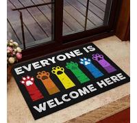 Door Mat Everyone Is Welcome Here LGBT Support Cats Paw Doormat