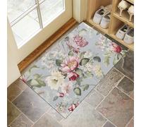 Door Mat for Indoor, Elegant Floral Doormat Indoor Entry, Daisy Rose Washable Rug for Kitchen and Hallway, 40x60 cm Non-Slip Rubber Welcome Mat for Front Door Light Gray