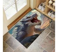Door Mat for Indoor Ferocious Dragon Door Matts Entry Desert Mountains Washable Non-Slip Doormat for Muddy Shoes, Rubber Welcome Rug for Kitchen, Hallway, Bathroom - 60 x 120 cm, Grey
