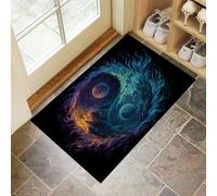 Door Mat for Indoor Yin-Yang Symbol Door Matts Entry Hot And Cold Balance Washable Non-Slip Doormat for Muddy Shoes, Rubber Welcome Rug for Kitchen, Hallway, Bathroom - 60 x 90 cm, Blue-Green