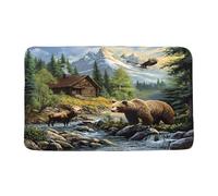 Door Mat Forests Bear Moose Cabin Fall Misty Mountains Lake Eagle Country Hunting Wild Animal Rustic Camping Floors Mat Heavy Duty Entrance Mats Non-Slip For Indoor Garage Office 40X60 Cm