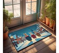 Door Mat Funny Outdoor Three Rabbits In Winter Coats Stand On A Snowy Street Doormat Porch Decor Door Mats Outdoor Funny(65X90CM)