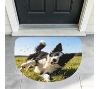 Door Mat Half Circle Floor Mat Non Slip Washable Entry Rug 19"x30"（48x76cm） | Dog Rolling in the Grass Doormat for Front Door Absorbent Welcome Mat Indoor Outdoor Kitchen Rug for Entryway Patio Porch