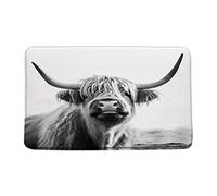 Door Mat Highland Cow Grey Rustic Cattle Bullswestern Farm Wild Animal Doormat Non Slip Decorative Rug For Shower Laundry 40X60Cm