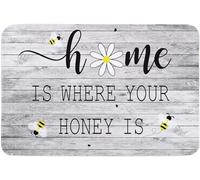 Door Mat Home Is Where Your Honey Is Flower Bee Wood Grain Bath Mat Water Absorbent Decoration Floor Mats, For Garage, Bathroom, Toilet, 40x60cm