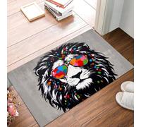 Door Mat Indoor 40 x 60 cm - Black Low Pile Rug Graffiti Non Slip Backing Entryway Floor Carpet,Non Shedding, Easy Care Lion Sunglasses