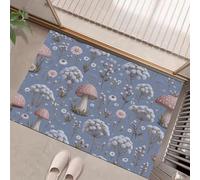 Door Mat Indoor 40 X 60 Cm, Non-Slip Washable Rug, Cartoon Mushrooms Low-Profile Inside Doormats For Entryway, Wildflowers And Plants Absorbent Mats, For Living Room, Bathroom Kitchen, Blue