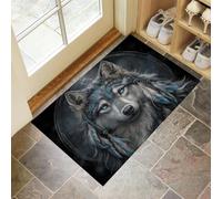 Door Mat Indoor Dreamcatcher Wolf Washable Thin Door Mats Fantasy Animals Non Slip Inside Doormat Dirt Trapper Doormat Low Profile Entrance Rugs for Back & Front Door, Patios - 40 x 60 cm -, Grey