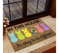 Door Mat Indoor Entrance Porch Welcome Funny Non-Slip Floor Mat Bunnies Doormat Home Decor In This House It's Okay To Be Different Easter Day Autism Awareness Home Decor Housewarming Decor 36x24 Inch