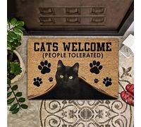Door Mat Indoor Entrance Porch Welcome Funny Non Slip Rugs Design Doormat Home Decor Peeking Black Cat Welcome People Tolerated Home Decor Housewarming Decor 23.6x15.7 Inch